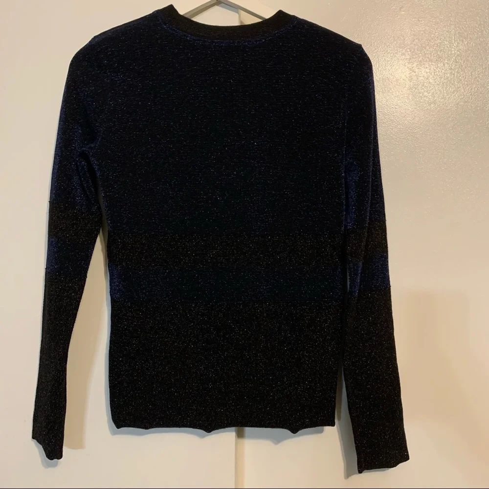 Tory Burch XS color block wool blend pullover crew neck sweater ribbed metallic